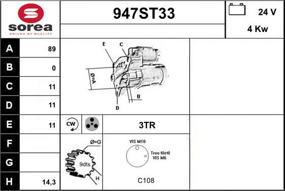 STARTCAR 947ST33 - Starter autospares.lv