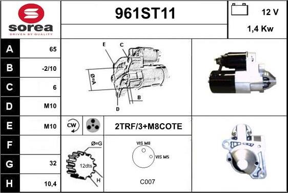 STARTCAR 961ST11 - Starter autospares.lv