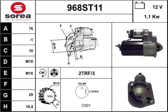 STARTCAR 968ST11 - Starter autospares.lv