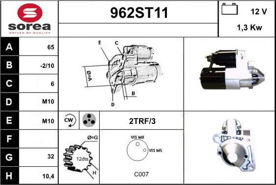 STARTCAR 962ST11 - Starter autospares.lv