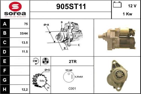 STARTCAR 905ST11 - Starter autospares.lv