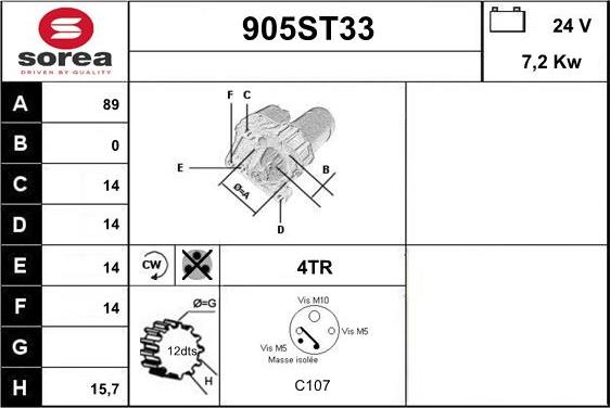 STARTCAR 905ST33 - Starter autospares.lv