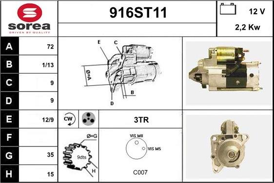 STARTCAR 916ST11 - Starter autospares.lv