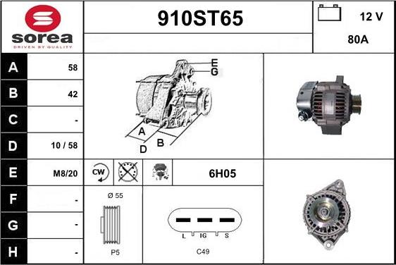 STARTCAR 910ST65 - Alternator autospares.lv
