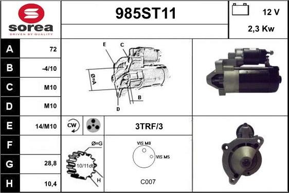 STARTCAR 985ST11 - Starter autospares.lv