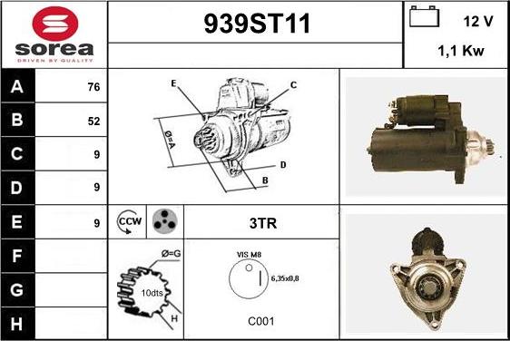 STARTCAR 939ST11 - Starter autospares.lv