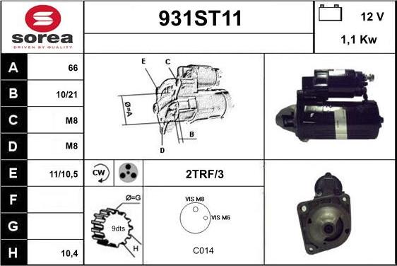 STARTCAR 931ST11 - Starter autospares.lv