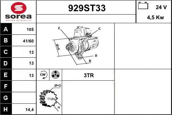 STARTCAR 929ST33 - Starter autospares.lv