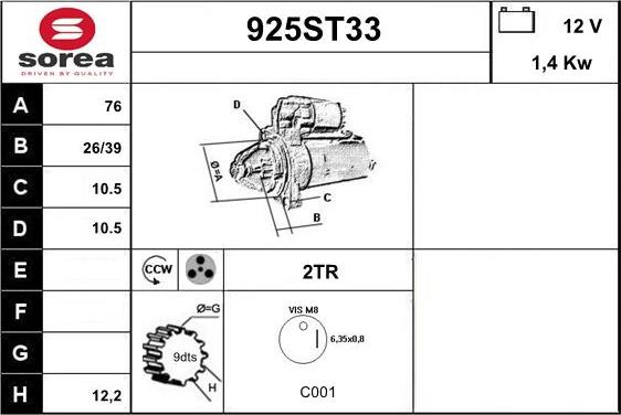 STARTCAR 925ST33 - Starter autospares.lv