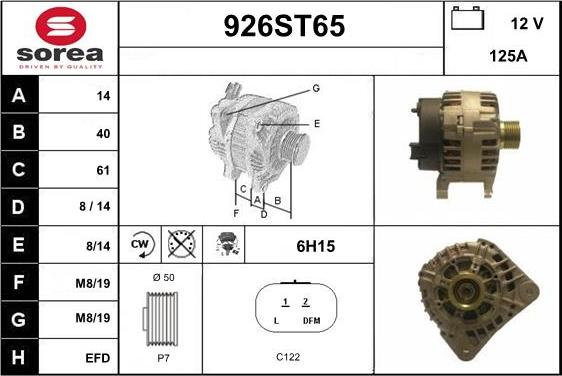 STARTCAR 926ST65 - Alternator autospares.lv