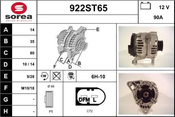 STARTCAR 922ST65 - Alternator autospares.lv