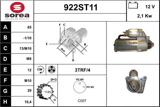 STARTCAR 922ST11 - Starter autospares.lv