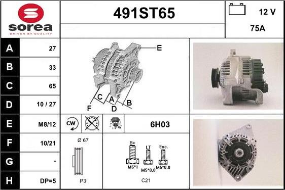 STARTCAR 491ST65 - Alternator autospares.lv