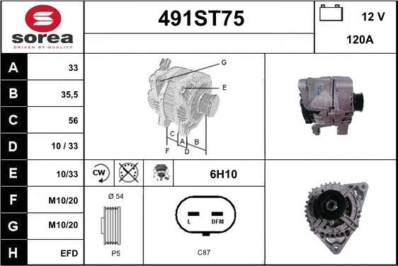 STARTCAR 491ST75 - Alternator autospares.lv