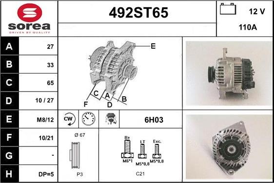 STARTCAR 492ST65 - Alternator autospares.lv