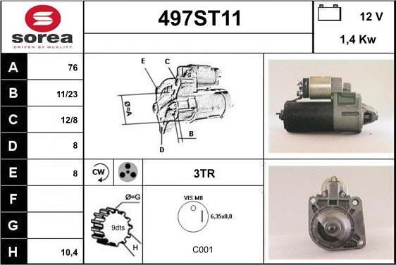 STARTCAR 497ST11 - Starter autospares.lv