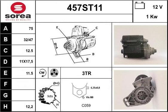 STARTCAR 457ST11 - Starter autospares.lv