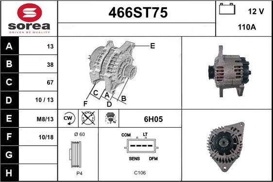 STARTCAR 466ST75 - Alternator autospares.lv