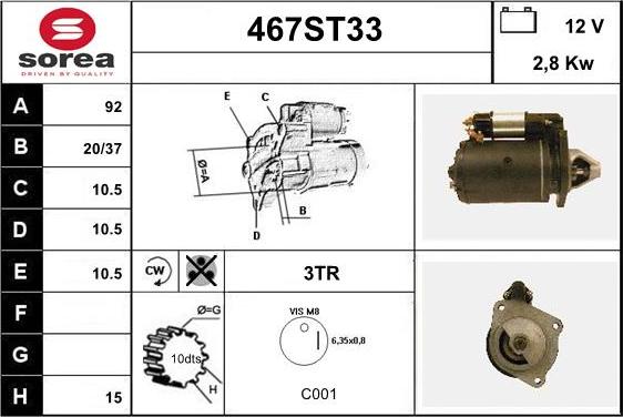 STARTCAR 467ST33 - Starter autospares.lv