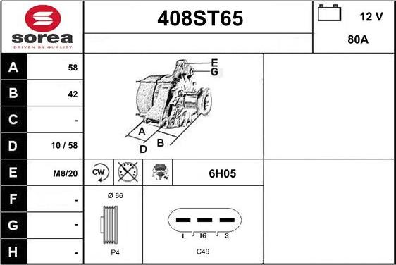 STARTCAR 408ST65 - Alternator autospares.lv