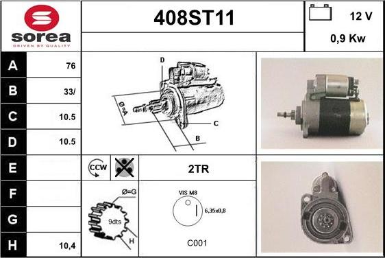 STARTCAR 408ST11 - Starter autospares.lv