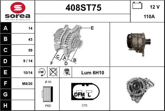 STARTCAR 408ST75 - Alternator autospares.lv