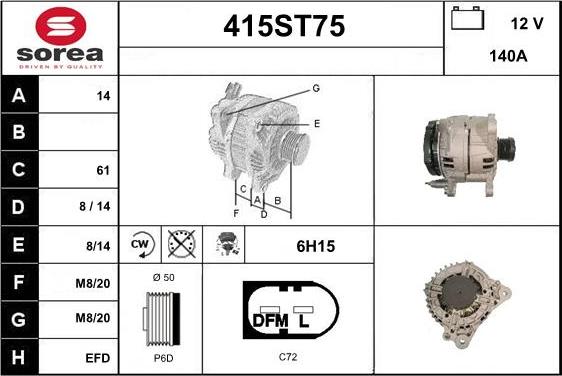 STARTCAR 415ST75 - Alternator autospares.lv