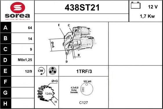 STARTCAR 438ST21 - Starter autospares.lv