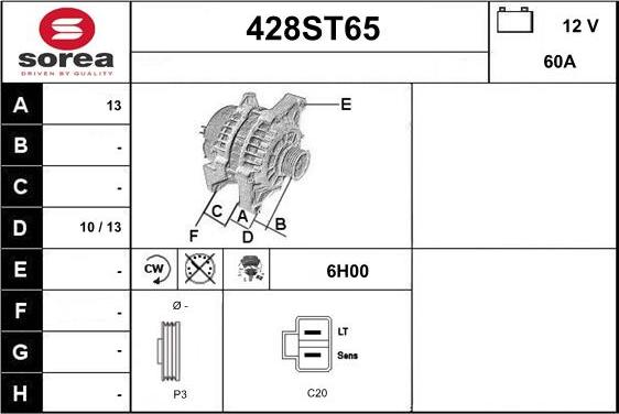 STARTCAR 428ST65 - Alternator autospares.lv