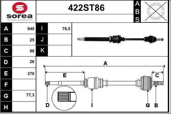 STARTCAR 422ST86 - Drive Shaft autospares.lv