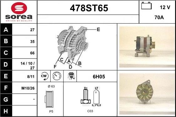 STARTCAR 478ST65 - Alternator autospares.lv