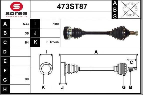 STARTCAR 473ST87 - Drive Shaft autospares.lv