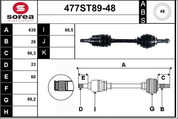 STARTCAR 477ST89-48 - Drive Shaft autospares.lv