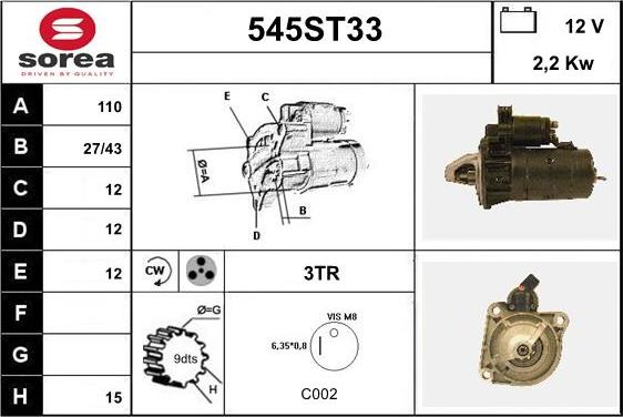 STARTCAR 545ST33 - Starter autospares.lv