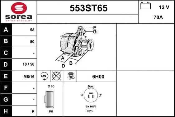 STARTCAR 553ST65 - Alternator autospares.lv