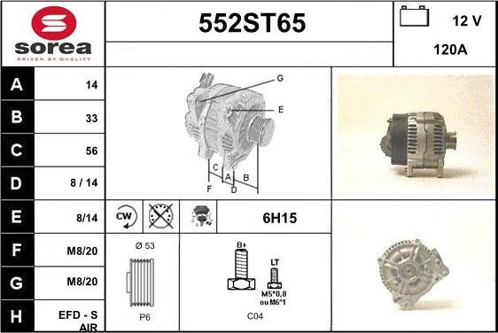 STARTCAR 552ST65 - Alternator autospares.lv