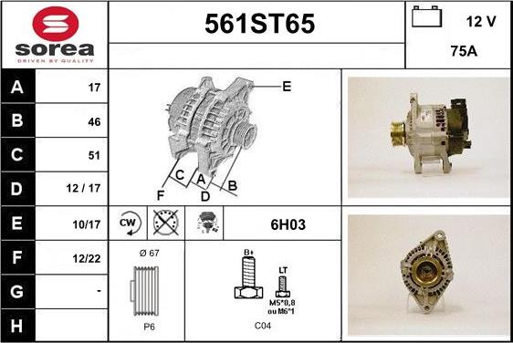 STARTCAR 561ST65 - Alternator autospares.lv