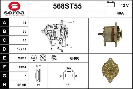 STARTCAR 568ST55 - Alternator autospares.lv