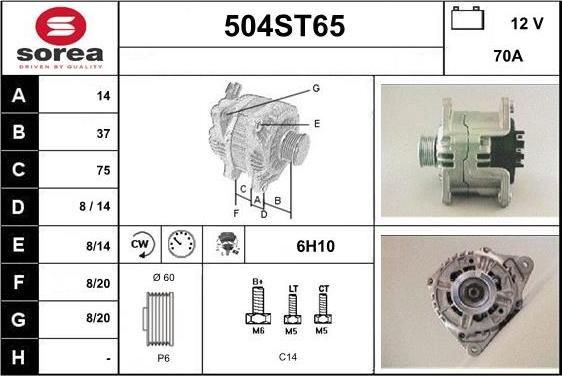 STARTCAR 504ST65 - Alternator autospares.lv