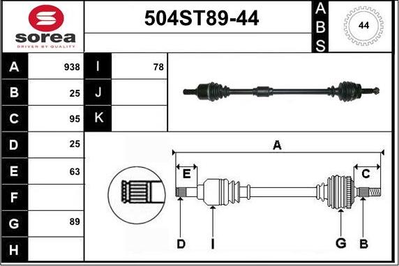 STARTCAR 504ST89-44 - Drive Shaft autospares.lv