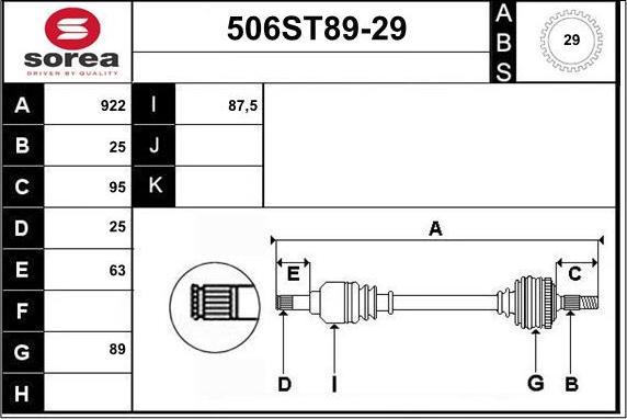 STARTCAR 506ST89-29 - Drive Shaft autospares.lv