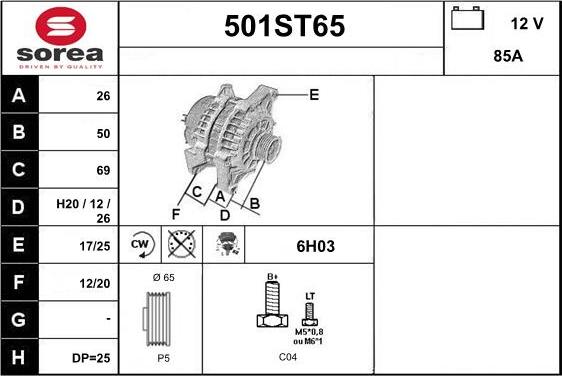 STARTCAR 501ST65 - Alternator autospares.lv