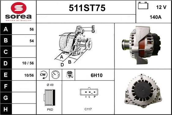 STARTCAR 511ST75 - Alternator autospares.lv