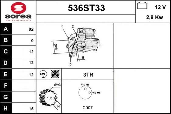 STARTCAR 536ST33 - Starter autospares.lv