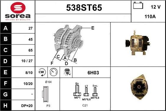 STARTCAR 538ST65 - Alternator autospares.lv