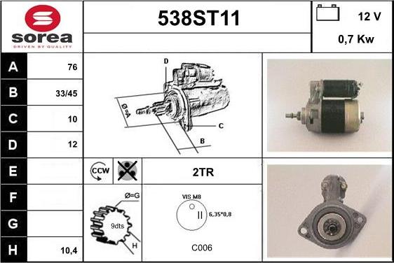 STARTCAR 538ST11 - Starter autospares.lv