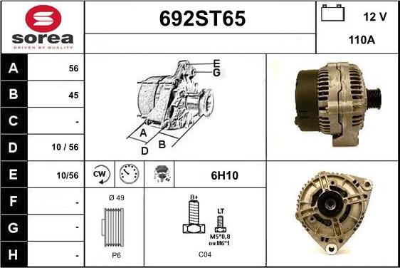 STARTCAR 692ST65 - Alternator autospares.lv