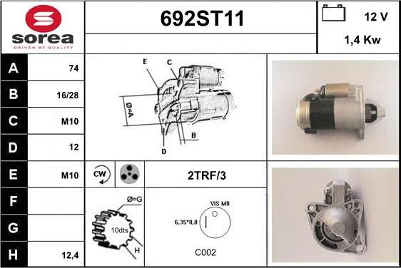 STARTCAR 692ST11 - Starter autospares.lv