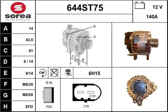 STARTCAR 644ST75 - Alternator autospares.lv