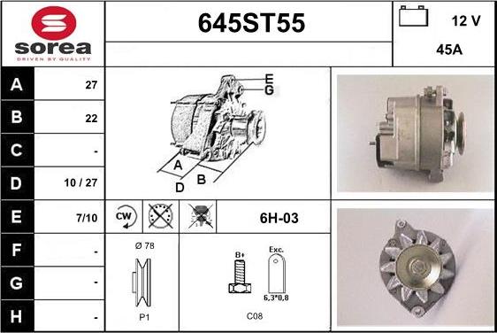 STARTCAR 645ST55 - Alternator autospares.lv